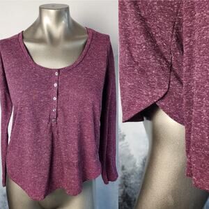 Victoria's Secret Tulip Hem Marled Plum Long Sleeve Henley Tee | Women's S/P